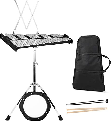 Giantex Percussion Glockenspiel Glockenspiel-Set, 30 Noten, mit galvanisiertem höhenverstellbarem Rahmen, Notenständer, einem 20,3 cm Übungspad und Paar Klingelschlägel Holz-Drumsticks, Tragetasche