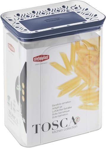Stefanplast Barattolo Rettangolare ermetico Linea Tosca, Palace, per Alimenti, Bianco Blu, 2.2 lt, 10x15,5x19,5h cm