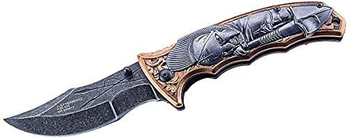 Herbertz 596912 Couteau lame Acier 420 manche 12 cm Aluminium Gris/bronze motif soldat spartiate