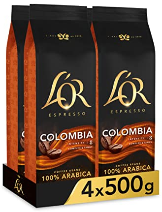 L'OR Espresso Colombia Café en Grano Natural 100% Arábica - Intensidad 8 | 4x500g
