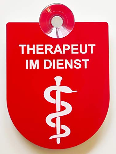 Hinweis Schild Saugnapfschild Therapeut Dienst Gravur Rot Kunststoff 90x125mm (Therapeut im Dienst)