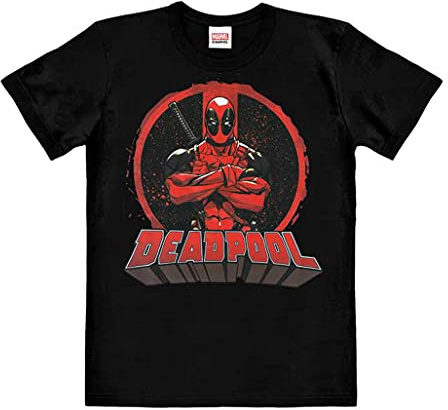 Logoshirt® Marvel Comics I Deadpool Circle I T-Shirt Print I Damen & Herren I kurzärmlig I schwarz I Lizenziertes Originaldesign I Größe L