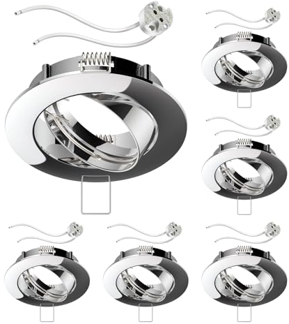 ledscom.de 6 Stück Deckeneinbaurahmen Circ Aluminium Einbaurahmen chrom schwenkbar (LED/Halogen/MR16/50mm) inkl. GU5.3 Fassung