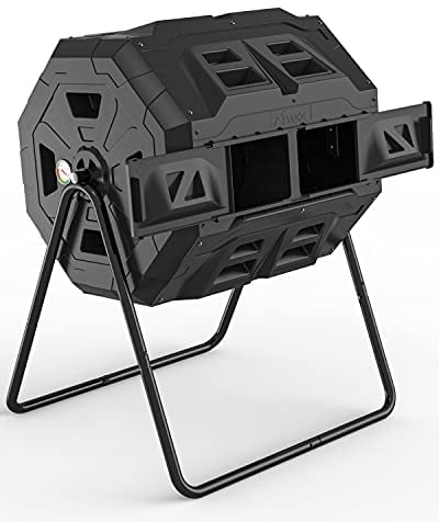 160L Compost Bin Upgraded with Compost Thermometer - Dual Chamber Garden Tumbler Composter (Black)