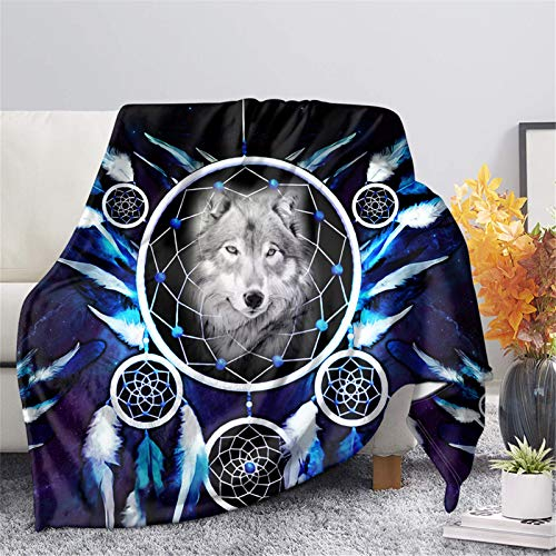 Biyejit Weiche Überwurfdecke mit Wolf-Motiv, Flanell-Fleece, für Sofa/Stühle/Couch, leicht, dünn, warm und gemütlich