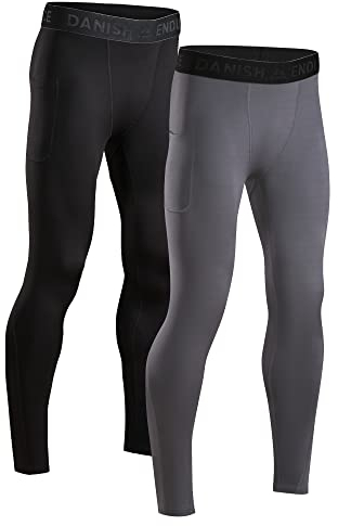 DANISH ENDURANCE Men's Compression Long Tights XL Multicolor (1x Black, 1x Grey) 2-Pack
