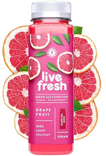 LiveFresh Grapefruitsaft Kaltgepresst¹ - 6x250ml | 100% Grapefruit Direktsaft ohne Zusätze | In Deutschland hergestellt | Durch Hochdruck haltbar gemacht | Kühl geliefert | Inkl. 1,50€ Pfand