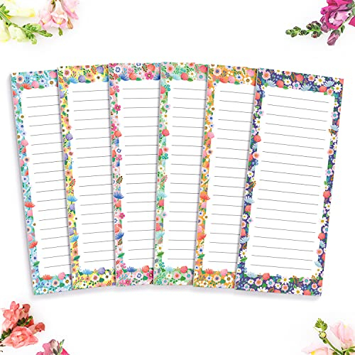 SWEETZER & ORANGE 6-Pack Magnetic Grocery List for Fridge (Floral) - 3.5” x 9” Memo Notepad for Shopping, Locker, Filing Cabinet, to Do, Appointment Reminders, Meal Plans | 55 Sheets Per Pad