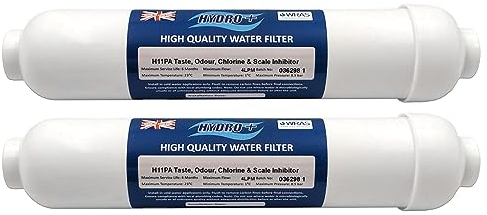 Hydro+ H11PA Inline Fridge Water Filter & Scale Inhibitor | Activated Carbon Fridge, Cooler & Tap Filter | 1/4 Push Fit Filter Cartridge | Samsung, LG, GE, Bosch, Daewoo, Neff, Siemens (2 Pack)