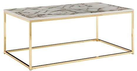 Wohnling Couchtisch 100x60x40 cm mit Marmor Optik Weiß/Gold, Wohnzimmertisch mit Metall-Gestell, Sofatisch Eckig Tisch Wohnzimmer, Beistelltisch
