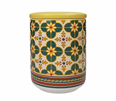 Brandani 52534 Barattolo Le Cementine Quadrella New Bone China, cm d10x14,5h, Dotato di Tappo, 750gr, Decoro In Fiore
