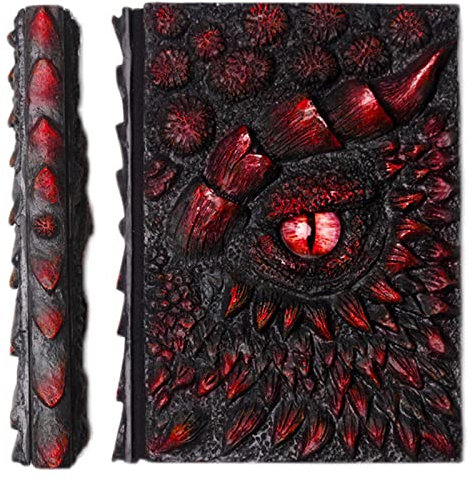 MISNODE 3D-Drachen-Hardcover-Skulptur-Tagebuch, handgefertigtes magisches Harz-Hand-Kontobuch, Tagebuch, Notizblock, Skizzenbuch, Drachen-Geschenke für Frauen & Männer, A5, Rot