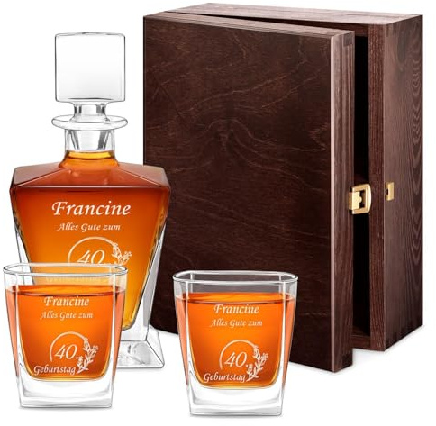 Maverton Whiskykaraffe 800 ml + 2/4 / 6 Whiskygläser mit Gravur - graviertes Whisky Decanter Set - Glas Karaffe mit Gläsern für Frauen - Whiskey Set für Whisky Genießerin - Wünsche