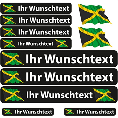 INDIGOS UG Fahrrad Aufkleber Jamaika - 13 Fahnenaufkleber wehend - Sticker selbst gestalten - Autoaufkleber- Motorrad - Namensaufkleber wasserfest personalisiert - Wunschtext
