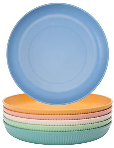 6 Stück Speiseteller Set Teller Picknickteller Camping Teller Essteller Unzerbrechlich Dinner Plates Wiederverwendbar Kunststoffteller Anti-Fallen Spülmaschinenfest 22.5cm 6 Farben