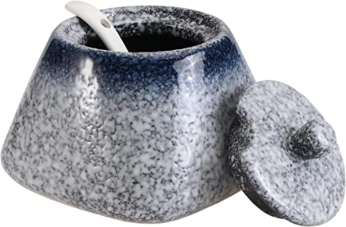 Bol à sel Sucrier japonais Sucrier japonais en céramique Pot de stockage des aliments Conteneur à sel Accessoires de bar à café Bol Assaisonnement vintage Pot à sucre en céramique Sucrier en poteri