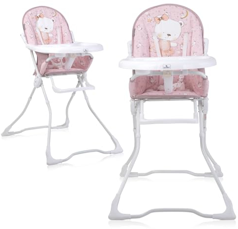 Lorelli Kinderhochstuhl Marcel, Hochstuhl für Babys ab 6 Monate bis 15 kg, Kinderstuhl mit 5-Punkt-Sicherheitsgurt, klappbarer Babyhochstuhl, rosa