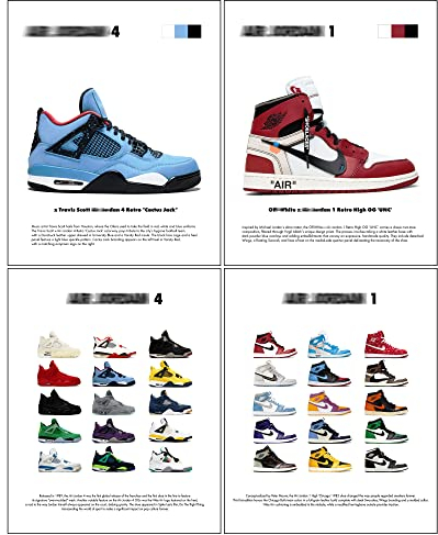 CREAARO Hypebeast Sneaker-Poster, ungerahmt, Michael Jordan, Hypebeast, Raumdekoration, Schuhe für Teenager, Jungen, Männer, Raumdekoration, 4 Stück, 20,3 x 30,5 cm