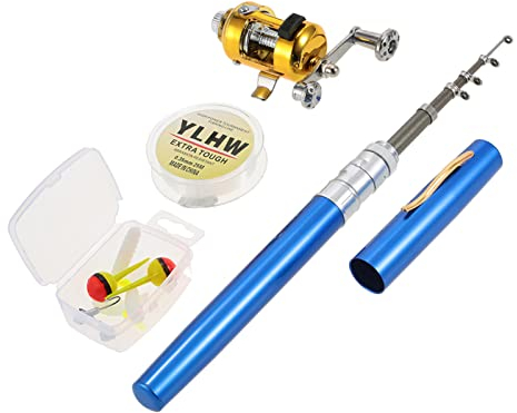Angelrute Reel Combo Set Mini Teleskop Portable Pocket Pen Angelrute Stange und Rolle Aluminiumlegierung Angelschnur Weiche Köder Köder Jig Haken