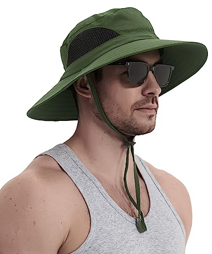 Wmcaps Sombrero Hombre Verano Gorro Pescador Hombre Gorras y Sombreros Protección UV Mujer Impermeable Sombrero el Sol Aleros Anchos Playa Gorro Militar Vaqueros Bucket Hat (Verde Militar)