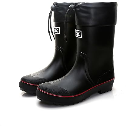 Jesindr Stivali Gomma Uomo, Pioggia Antiscivolo Adulto Antinfortunistica Stivali, Leggere Comodeda Esterno Scarpe da Giardino, Nero Rosso, 45 EU