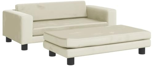 vidaXL Kindersofa mit Hocker, Couch für Kinder, Kindercouch mit runden Kanten, Kindersessel Minisofa Polstersofa Kindermöbel Sofa Kinderzimmer, Creme Samt
