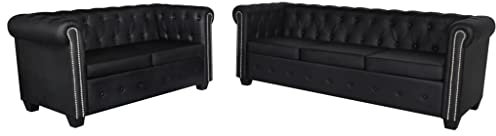 SKM Chesterfield-Sofas 2-Sitzer und 3-Sitzer Kunstleder Schwarz, Weight: 91.3 kg, 272249