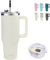 SUNTQ 1180ml/40oz Tumbler mit Griff, Doppelwandige Vakuum Isolierte Wasserflasche mit Stroh und Deckel, Edelstahl Reise Kaffeebecher, Thermische Tasse für Getränke, Fit in Becherhalter(Off-white)