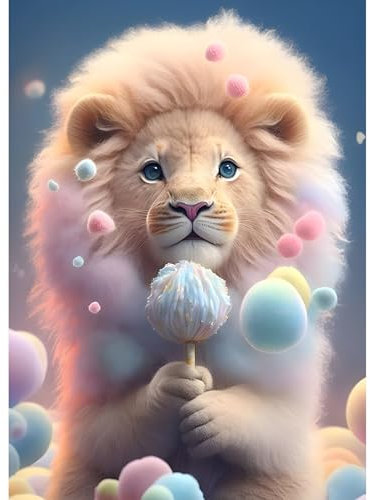 DAERLE 5D Diamond Painting Fantasie Löwe, Diamant Painting Bilder Baby Löwe, Diamond Art Erwachsene Full DIY Diamant Tier Kunst Malerei Stickerei Set Kreuzstich Bilder Home Wand Dekor 30x40cm