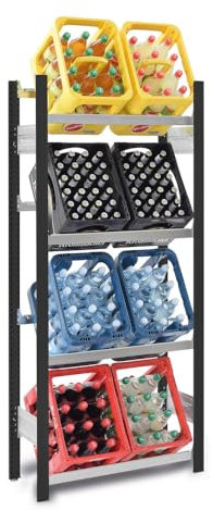 PROREGAL Getränkekistenregal Stecksystem | Grundregal | HxBxT 175x75x30cm | Fachlast 100kg | 4 Ebenen für 8 Getränkekisten | Anthrazit/Verzinkt