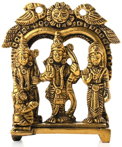 Brass Ram Darbar Pooja Murti Idol Statue God Spiritual Lord Sculpture Indian Religious Antique Statue Décor for Home Temple Puja Decoration Festivals Diwali Grah Pravesh and Gifting (Ram Darbar)