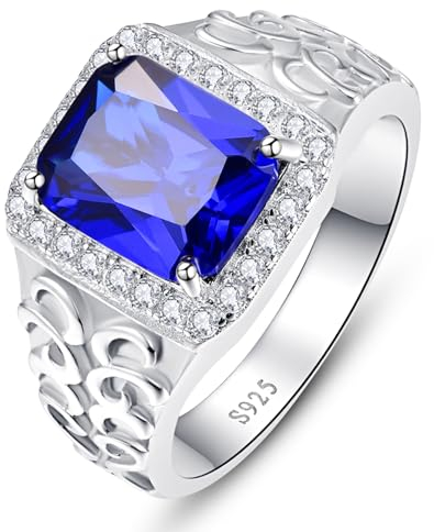 Yaresul Erstellt Blauer Saphir Ring für Männer Weizen Ohr Relief Cubic Zirkonia Herren Ringe Edelstein Ring Männer Hochzeit Bands September Birthstone für Männer Geschenk Größe 62(19.7)