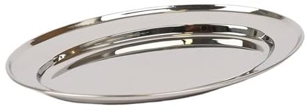 Argon Tableware 25 x 17cm Serving Platter - Stainless Steel Chrome Dinner Tray Oval Plate Small Appetizer Serving Dishes for Party, Events, Table Service, Snack Platters