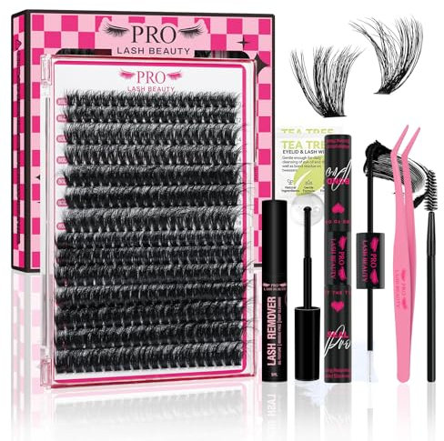 DIY Wimpernverlängerung Kit mit 320 Pcs Cluster lash extension set Bindung und Siegel Applikator Silikondichtung(80D+100D-D-10-18mix Kit)