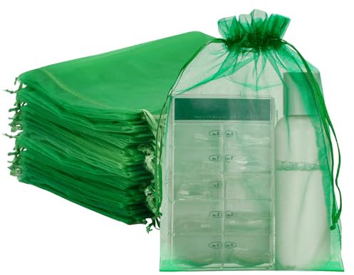 G2PLUS Grün Organzasäckchen Groß, 17x23cm Hochzeit Geschenk Organzabeutel, 50 Stück Organza-Beutelchen mit Kordelzug Sie als Hochzeit Bonbonsbeutel, Schmuckbeutel, Geschenkbeutel