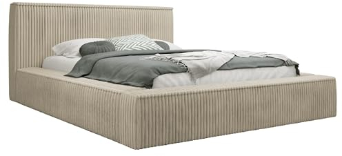 Mirjan24 Polsterbett Gerozza mit Bettkasten, Stoff: Cord, Doppelbett, Lattenrost, Antirutschfüße, Elegantes Bett mit Polsterkopfteil, Ehebett (Top Sztruks 20, 180 x 200 cm)