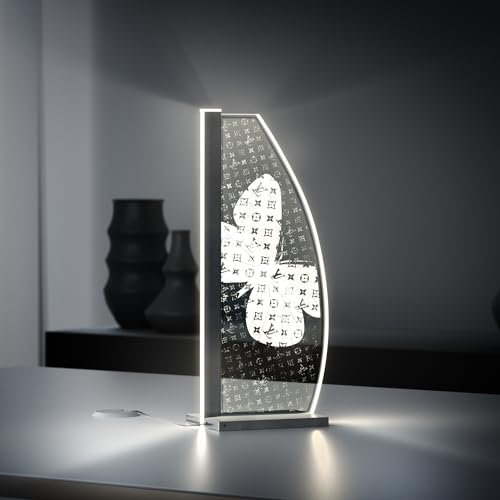 Luverre Tisch-Lampe | LED-Leuchte | Glas-Leuchte mit Gravur für Nachttisch, Kommode, Wohnzimmer (Branded Butterfly, Segel | anthrazit)
