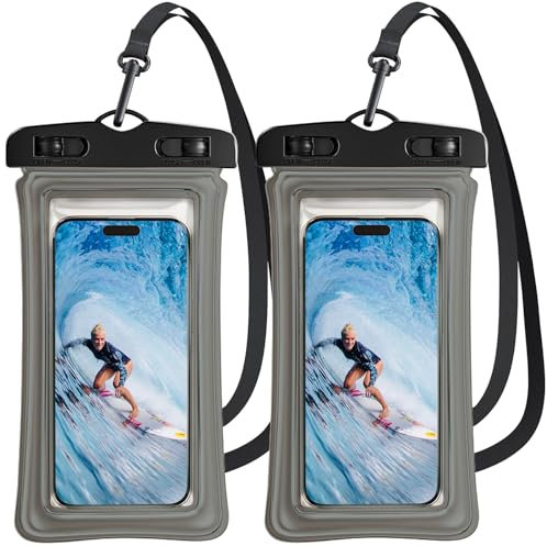 lipaux Pochette de Téléphone Étanche Flottante Universelle, Étui de Téléphone Étanche IPX8 Jusqu'à 7 pour iPhone 15/14/13 Galaxy S23/S22/S21, Sac Sec pour Téléphone Portable (2 Pièces, Noir)