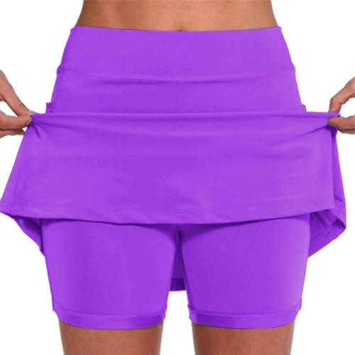 Yeeteepot Gonna Sportiva da Donna Vita Alta Tennis Gonne con Tasche Mini Golf Gonna Yoga Fitness Elastica Corta Gonne Corsa Pantaloncini Viola 3XL