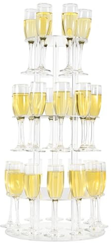 Laumffon Champagne Tower, Circle Acrylic Champagne Display Rack Stand with Slots, 3 Tier Floating Sight Champagne Flute Holder for Party, Wedding, School (1Set-Circle)