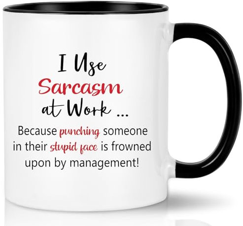 Joymaking Coffee Mug Funny Mugs for Men Women Novelty Mugs Gifts for Work Colleagues - I Use Sarcasm at Work - Funny Boss Gifts Mug, 12Oz Black