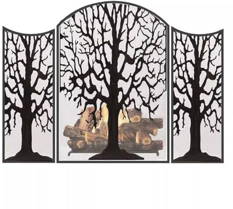 ZWDCVFGK Écran de cheminée, Porte Debout, Motif Arbre de Vie, Couverture de barrière de cheminée Pliable à 3 Panneaux, Cadre en Acier Massif, Protection Contre la Flamme du poêle à Bois