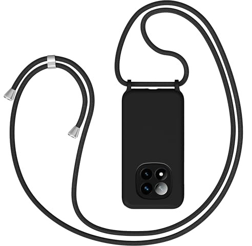 Coqinen Handyband für Xiaomi Redmi Note 14 Pro 5G / Poco X7 5G Hülle mit Band, Necklace Silikon Handyhülle mit Kordel zum Umhängen Handy Schutzhülle mit Kette, Schwarz
