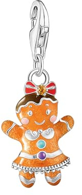 Thomas Sabo Silver gingerbread girl charm pendant Recycled 925 Silver, Blackened, Cold Enamel