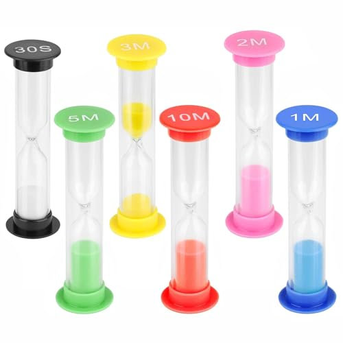 Cisixin 6 Pcs Hourglasses Timer, Sand Clock Timer 30 Seconds/1min/2mins/3mins/5mins/10mins, for Toothbrush Timer Children Kids.