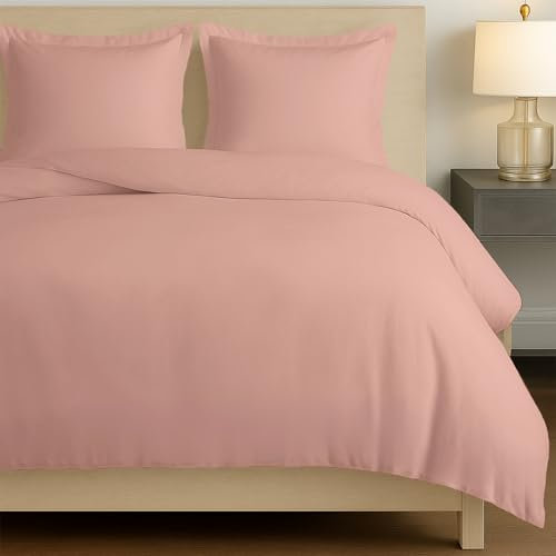 Pizuna Coton peigné Ensemble de Housses de Couette 220x240 cm 2 Personnes Rose brumeuse, 100% Coton Longue Tige 400 Fils Armure Satin, Housse de Couette de Luxe avec Fermeture à Boutons (240x220cm)