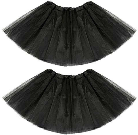 TUONYIS 2 Pieza Falda Tutú para Niña, Tutu Elastico Tul 3 Capas 30 CM, Falda Tutú de Princesa de Navidad, Falda Disfraz Ballet para Niñas de 2 a 8 Años, para Danza Rendimiento Halloween Fiesta (Negro)