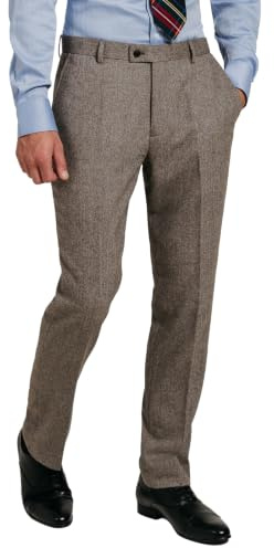 Dobell Mens Brown Herringbone Tweed Suit Trousers Regular Fit Wool Blend