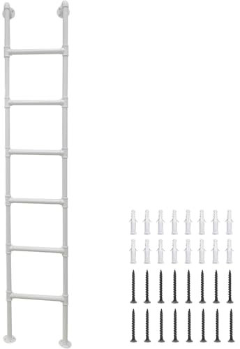 MUMPPRCE An der Wand montierte Dachbodenleiter, robuste Fensterausstiegsleiter aus Metalleisenrohr, Fensterschachtleiter – Feuerleiter für die Sicherheit im Haus im Notfall, weiß (180 cm)