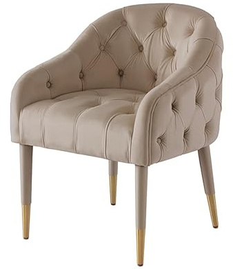 MY Furniture Sophia Dining carver Chair - taupe - Brass Caps- deep velvet buttoned upholstery - luxurious elegant comfortable classic sprung base affordable designer chair